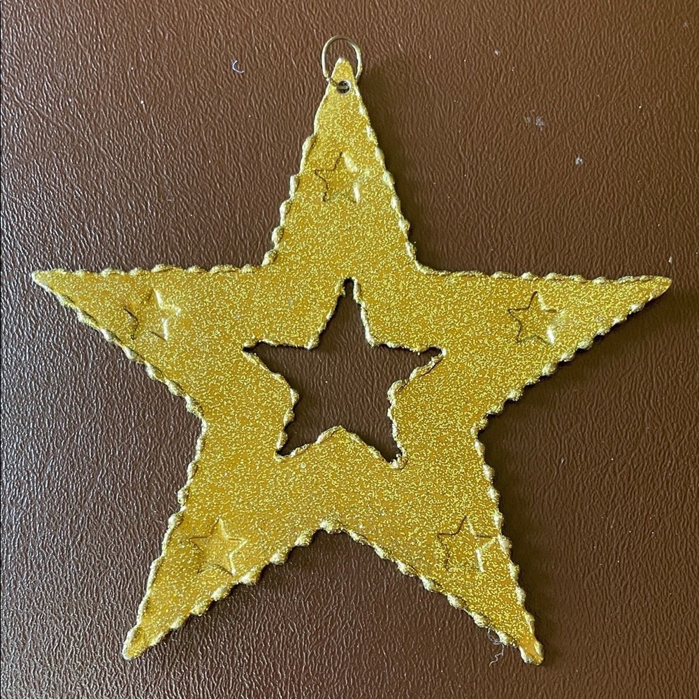 Gold Metal Star Holiday Ornament